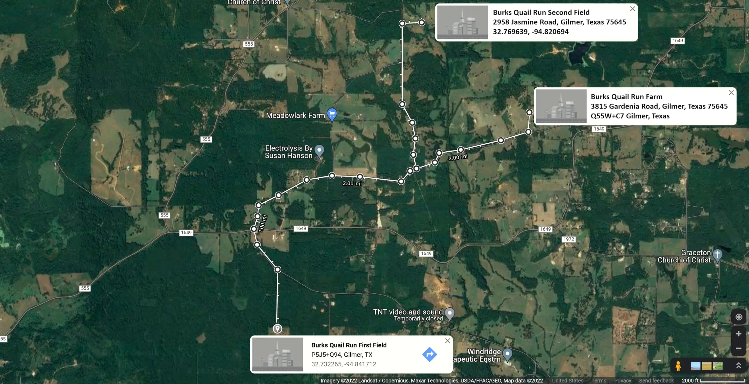 BurksQuailRun.com - Relational Map of Our Locations